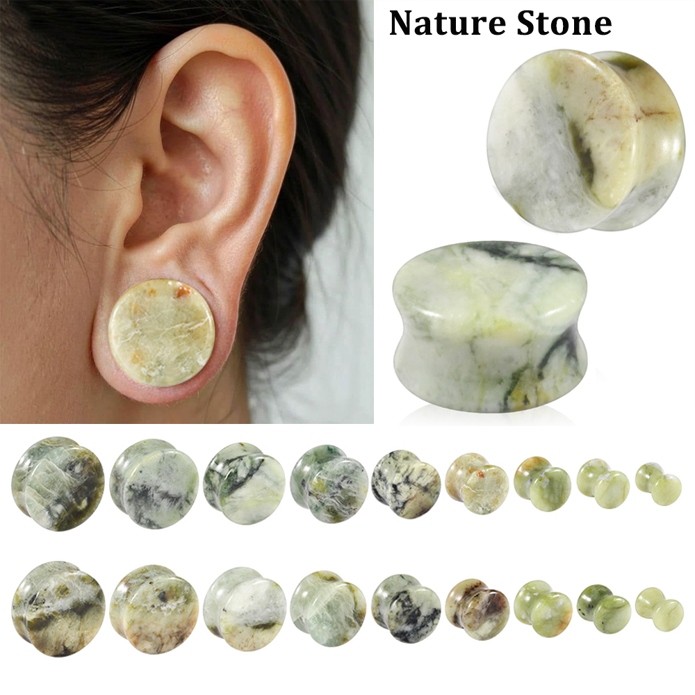 Yellow Body Jewelry - 1-2PCS Nature Green-yellow Jade Stone Ear