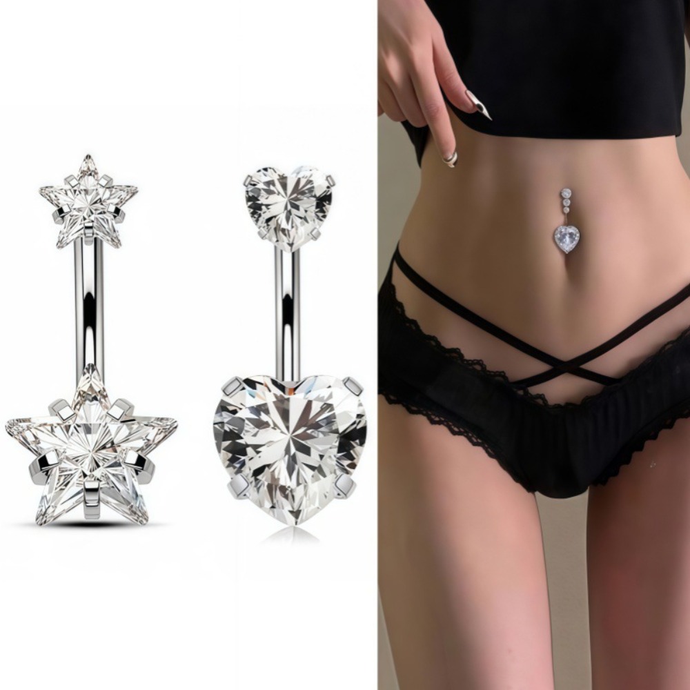 Body Jewelry Charms - Heart Round Double Head Zircon Stainless