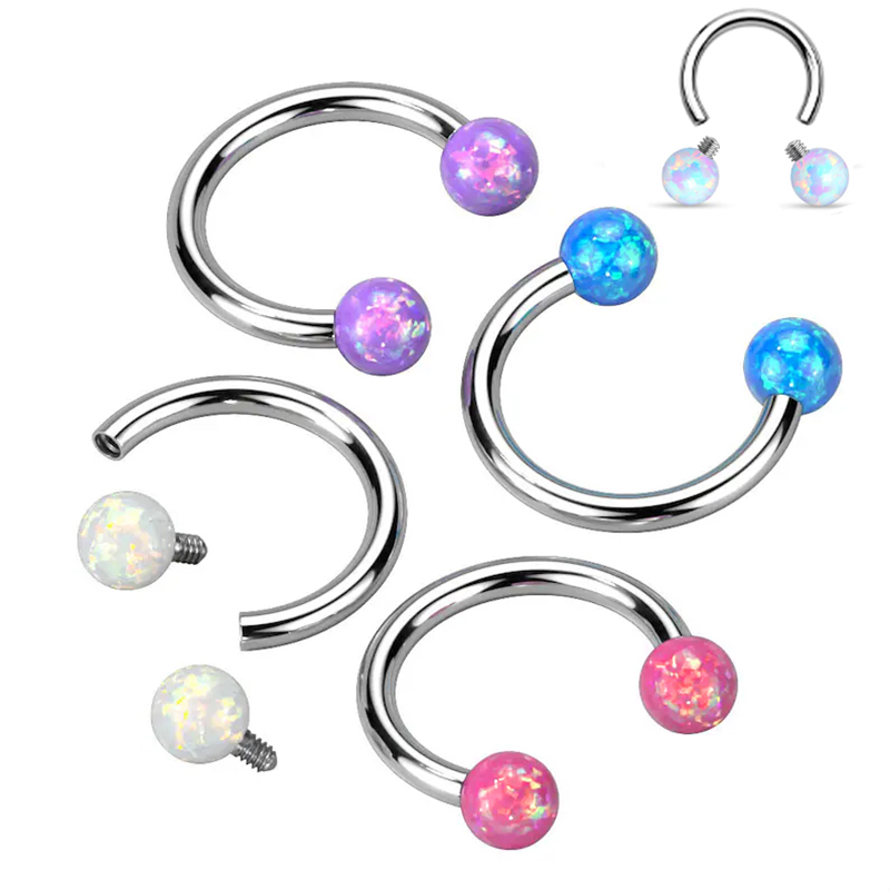 Rook Curved Barbell - Surgical Steel Opal Horseshoe Nose Ring