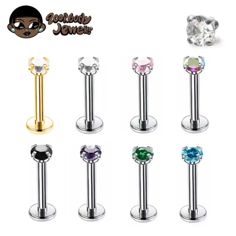 Belly Bar Titanium - 1Pcs G23 Titanium Piercing CZ Gem