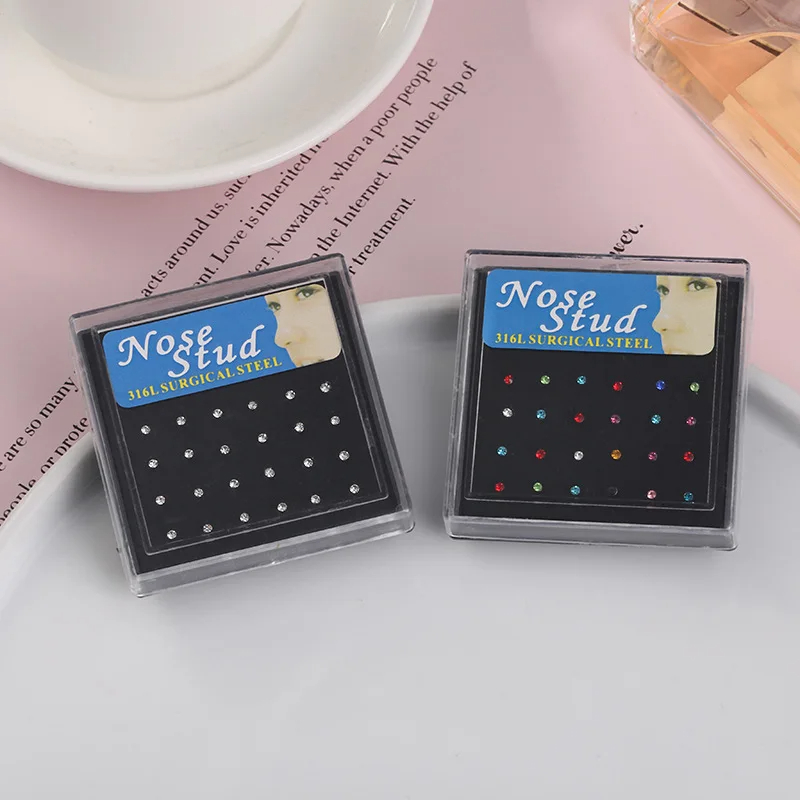 Body Jewelry Display Case - 24pcs/box Crystal Nose Ring Studs Fashion
