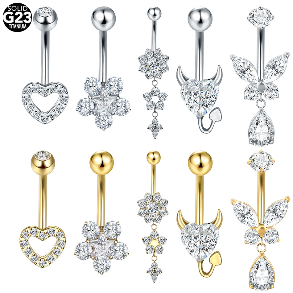 1/5PCS Titanium Heart CZ Navel - огляд і ціна Belly Bar Titanium