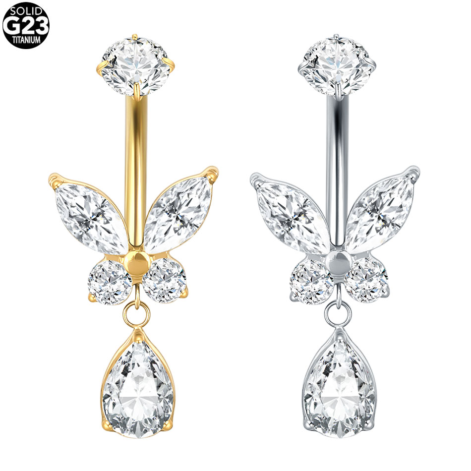 1/5PCS Titanium Heart CZ Navel - огляд і ціна Belly Bar Titanium