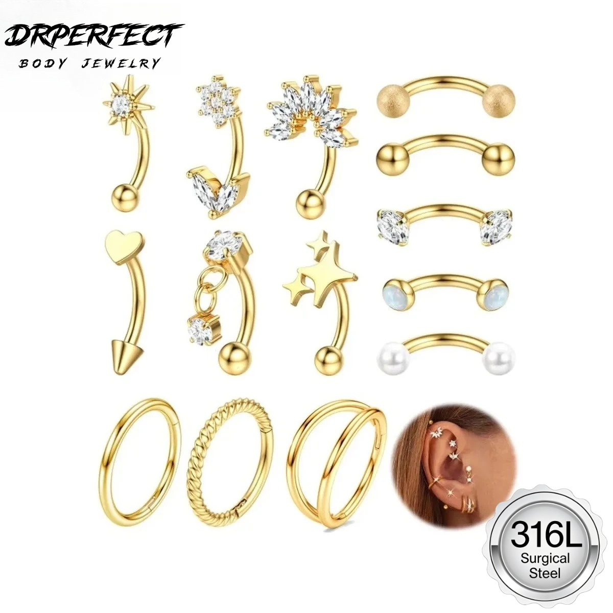 Drperfect 1PC Rook Eyebrow Pie - огляд і ціна Rook Curved Barbell