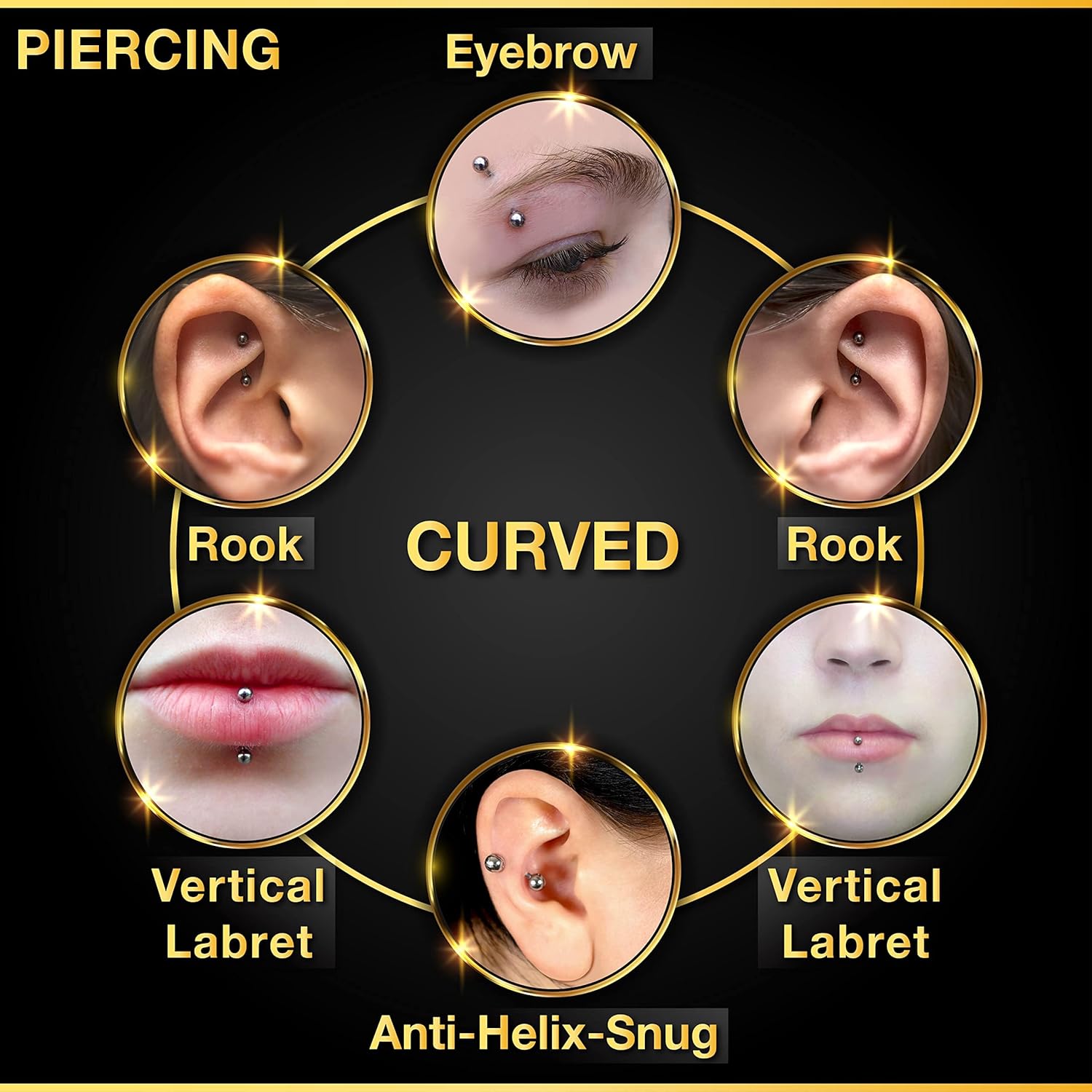 32pc/set Surgical Steel Curved - огляд і ціна Rook Curved Barbell