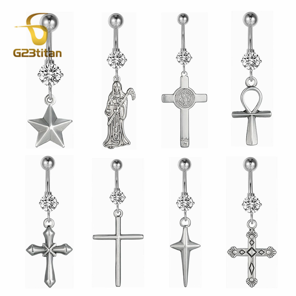 Antique Silver Cross Charms Be - огляд і ціна Belly Bar Titanium