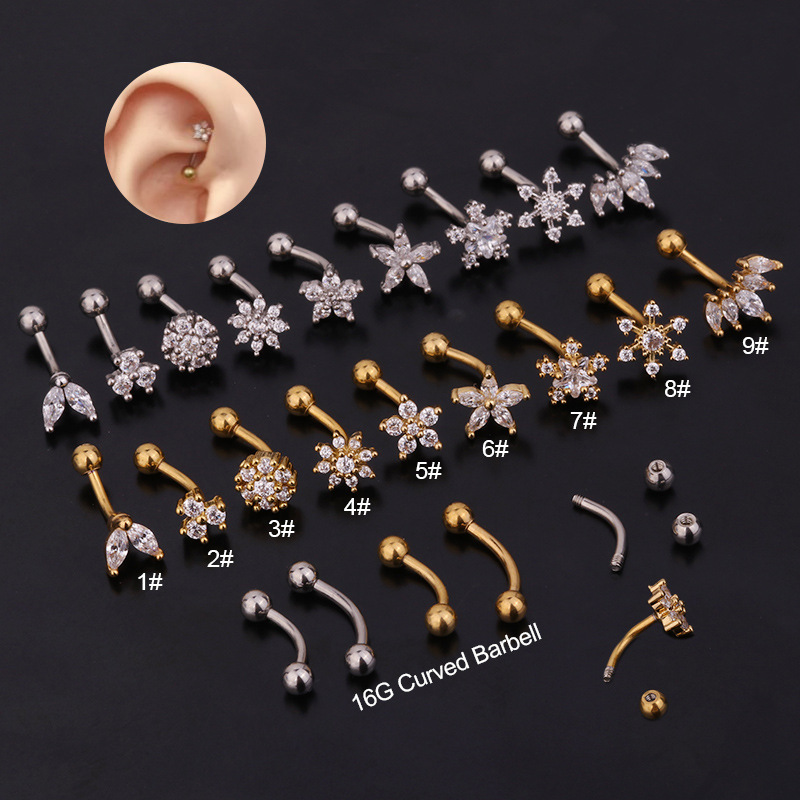 1PC Flower Crown CZ Eyebrow Ri - огляд і ціна Rook Curved Barbell