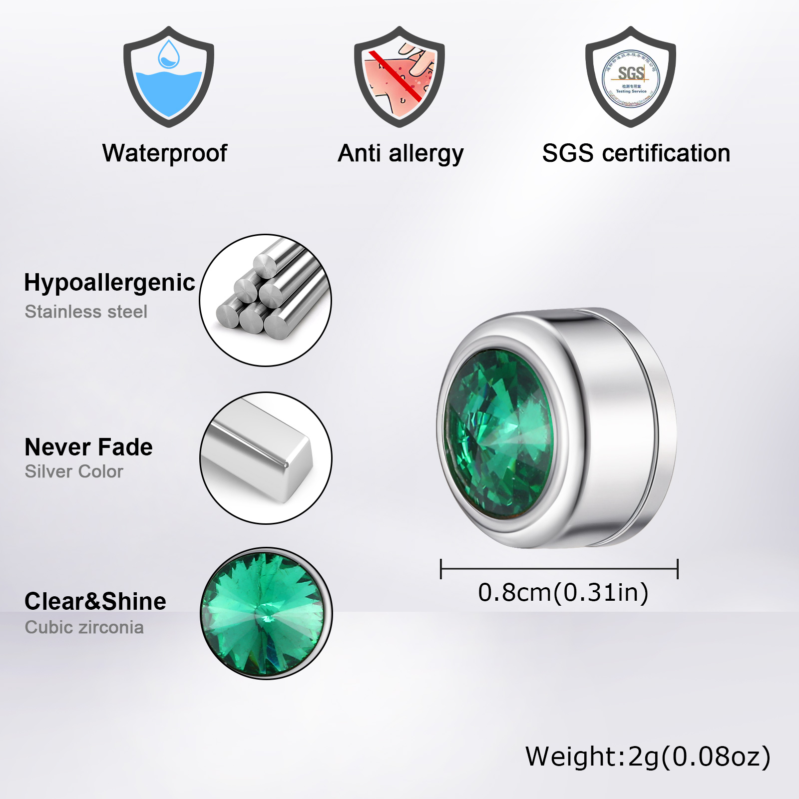 Vnox Magnetic Zircon Stud Earr - огляд і ціна Body Jewelry Hypoallergenic
