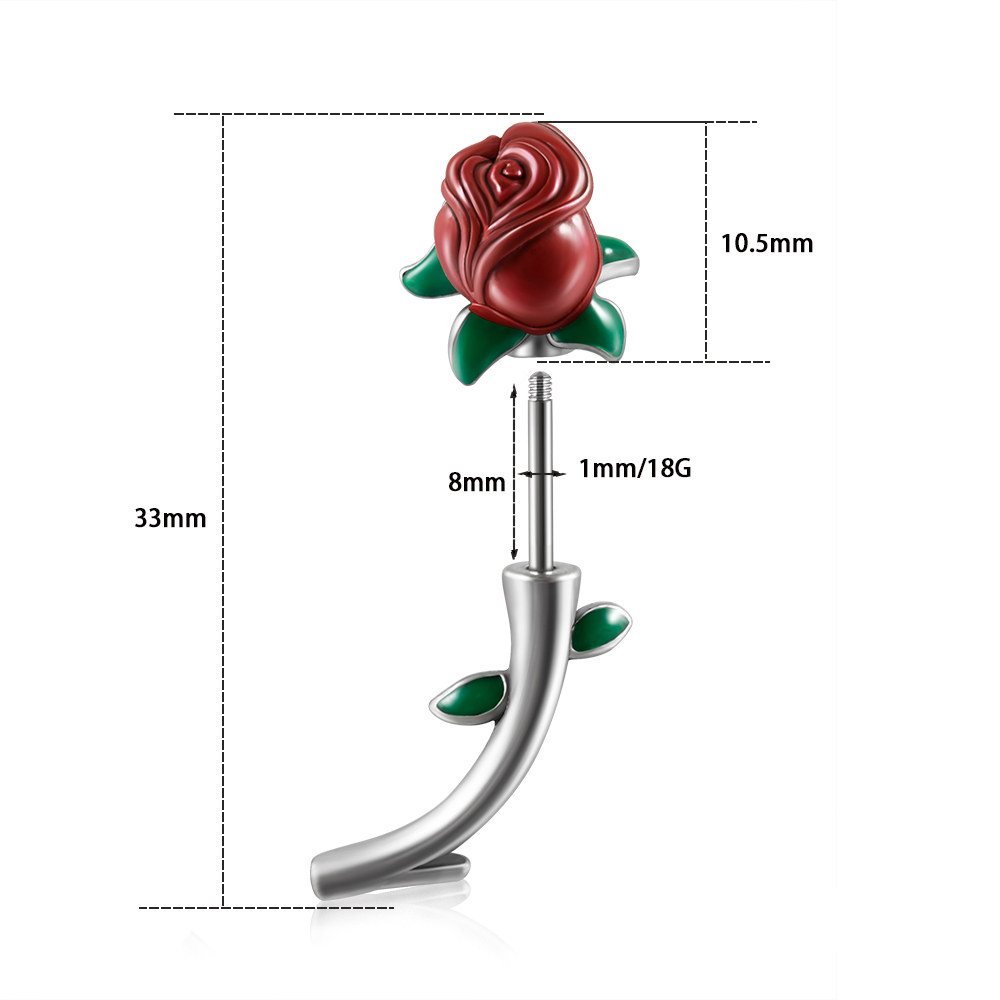 1PC Surgical Steel  Red Rose F - огляд і ціна Rook Curved Barbell