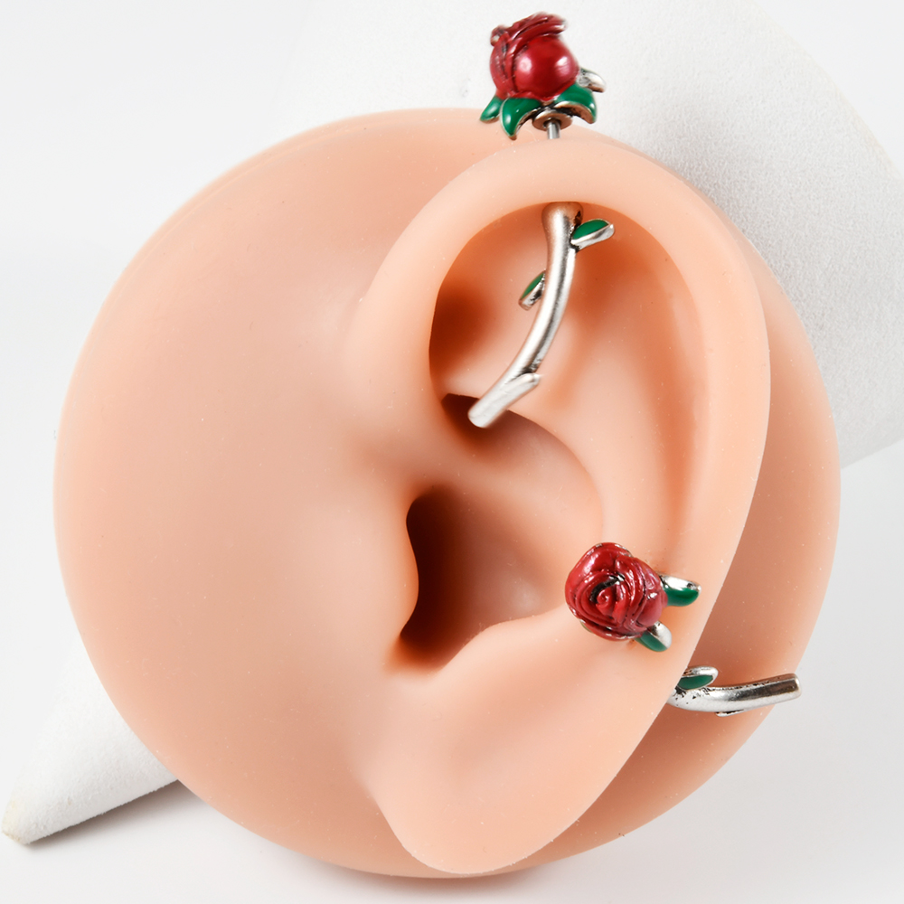1PC Surgical Steel  Red Rose F - огляд і ціна Rook Curved Barbell